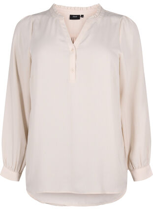 Long-sleeved blouse with v-neck, Warm Off-white, Packshot image number 0