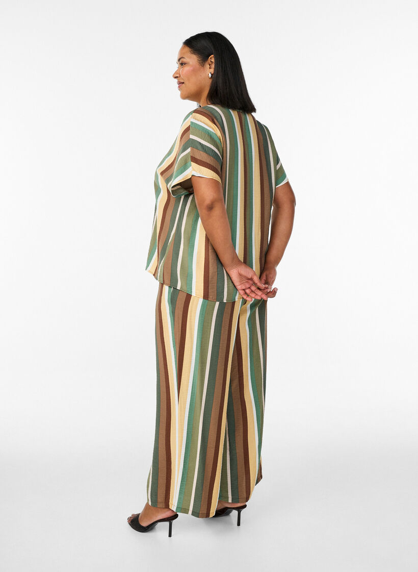 Loose viscose trousers with stripes, Brown, Model image number 1