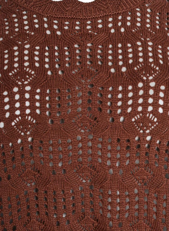 Loose knitted blouse with eyelet pattern, Brown, Packshot image number 2
