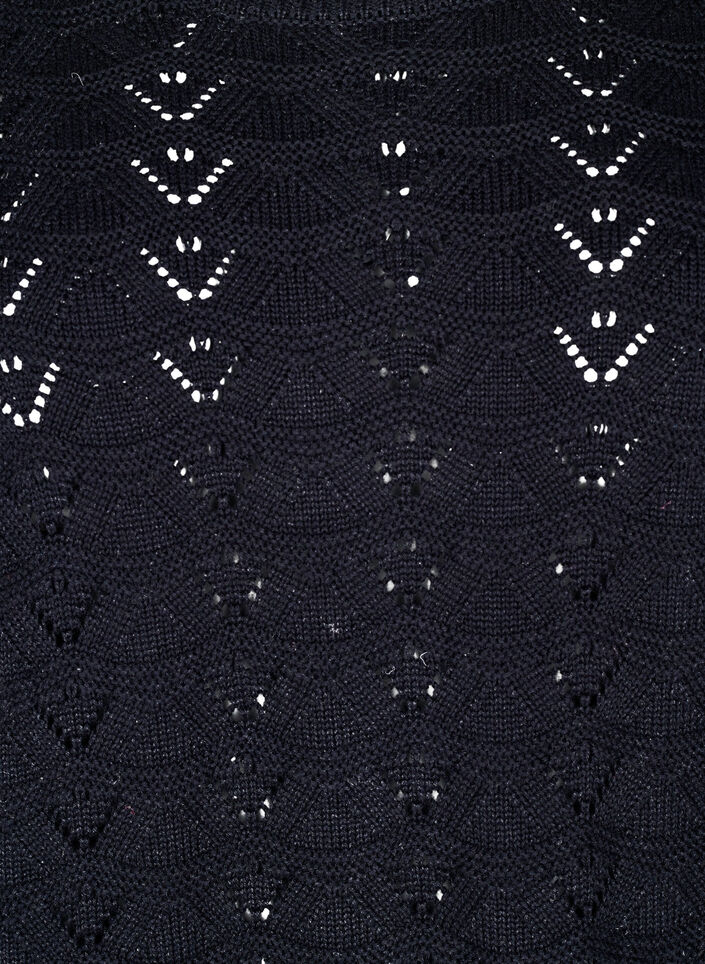 Long-sleeved knit blouse with an openwork pattern, Black, Packshot image number 2