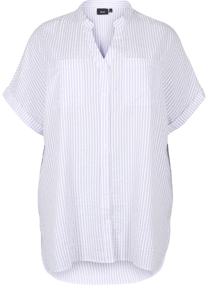 Striped shirt with chest pockets, White/LavenderStripe, Packshot image number 0