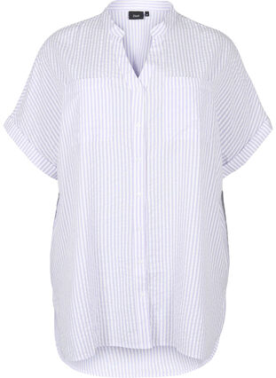 Striped shirt with chest pockets, White/LavenderStripe, Packshot image number 0