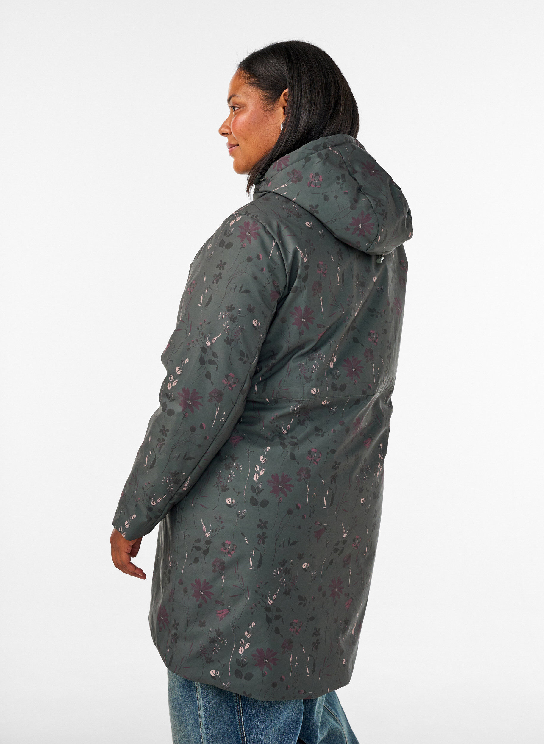 ZizzifashionPadded winter jacket with floral print, Green, Model image number 2