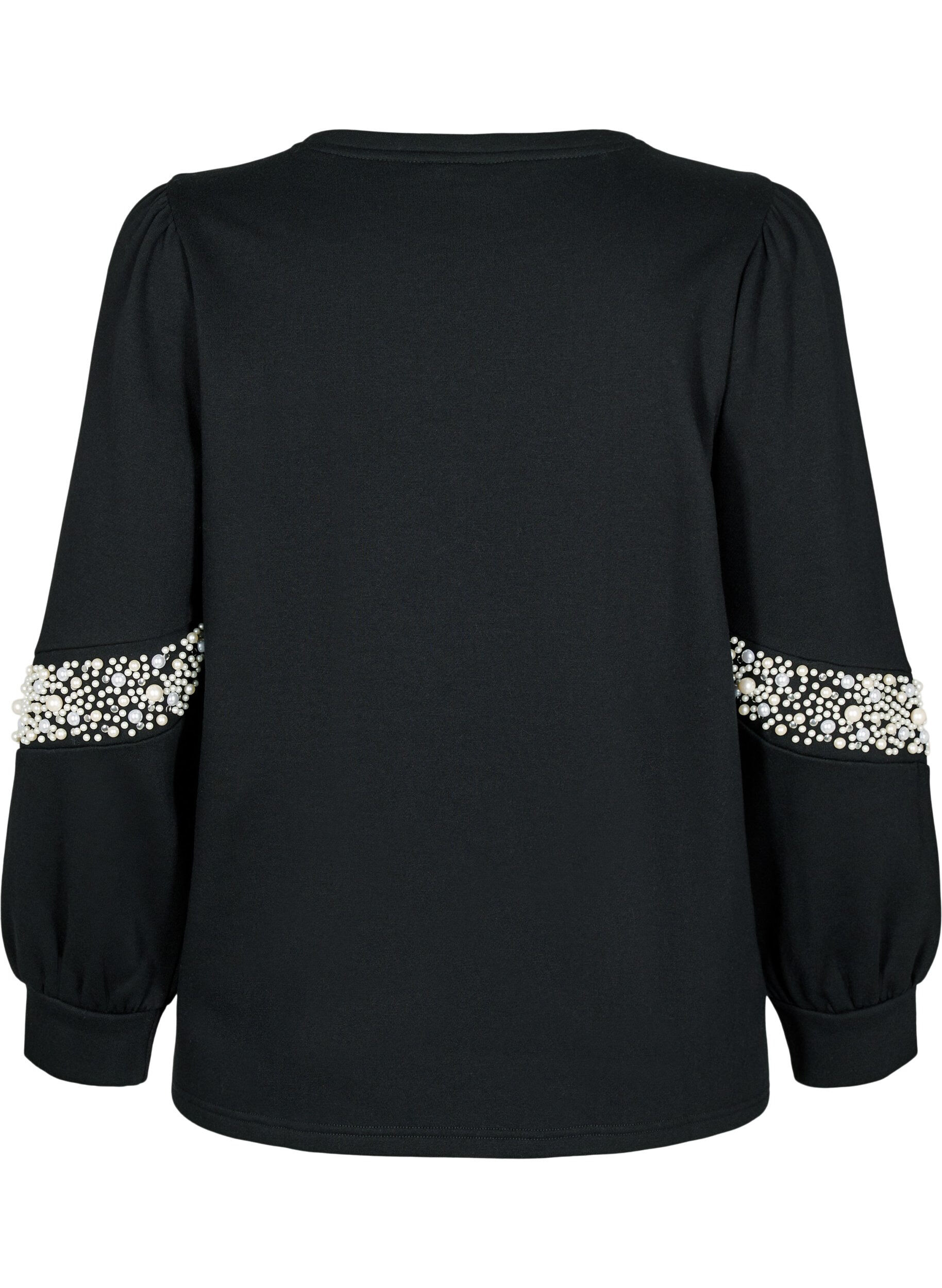 Zizzifashion Sweatshirt with pearl details, Black, Packshot image number 1
