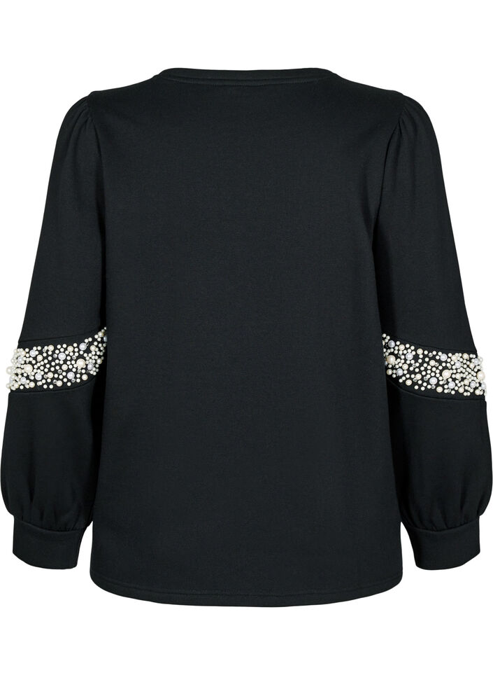 Sweatshirt with pearl details, Black, Packshot image number 1