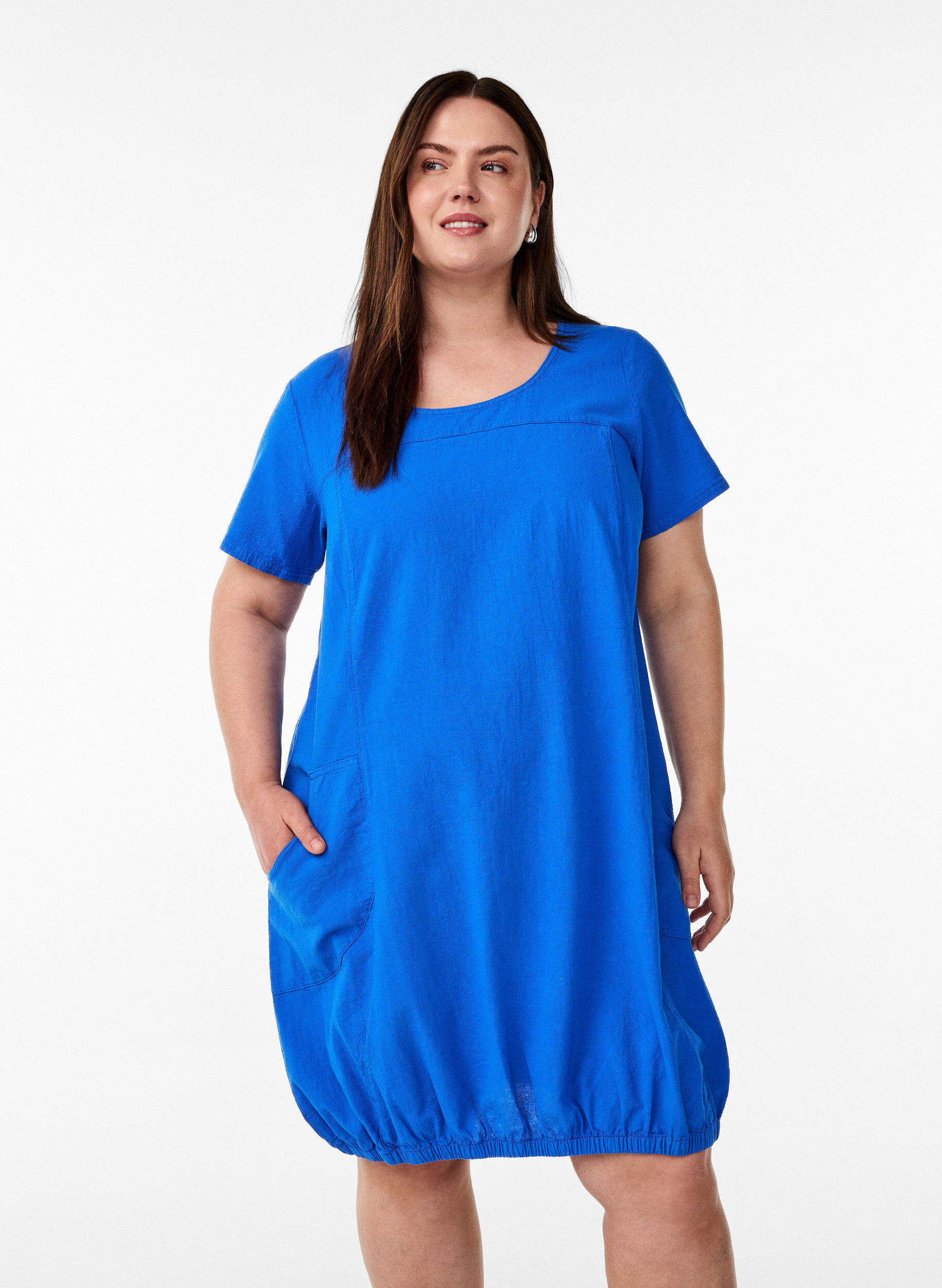 ZizzifashionShort sleeve cotton dress, Blue, Model image number 0