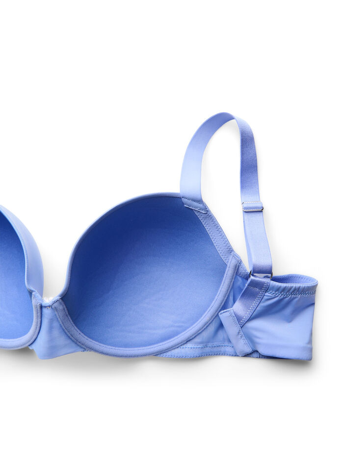 Moulded microfibre bra with lace detail and bow, Blue, Packshot image number 3