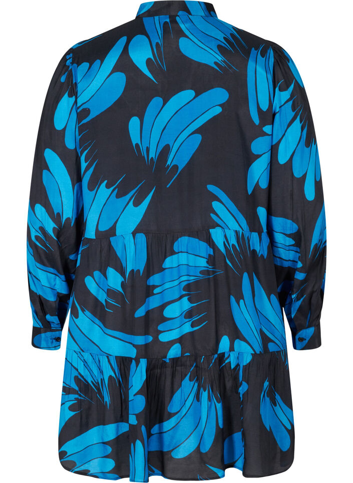 Printed viscose tunic with zip, Dark Blue AOP, Packshot image number 1