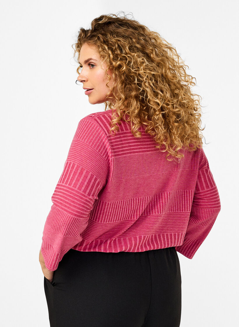 Blouse with 3/4 sleeves and striped pattern, Malaga Mel., Model image number 1