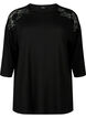 Blouse with 3/4 sleeves and lace detail, Black, Packshot image number 0