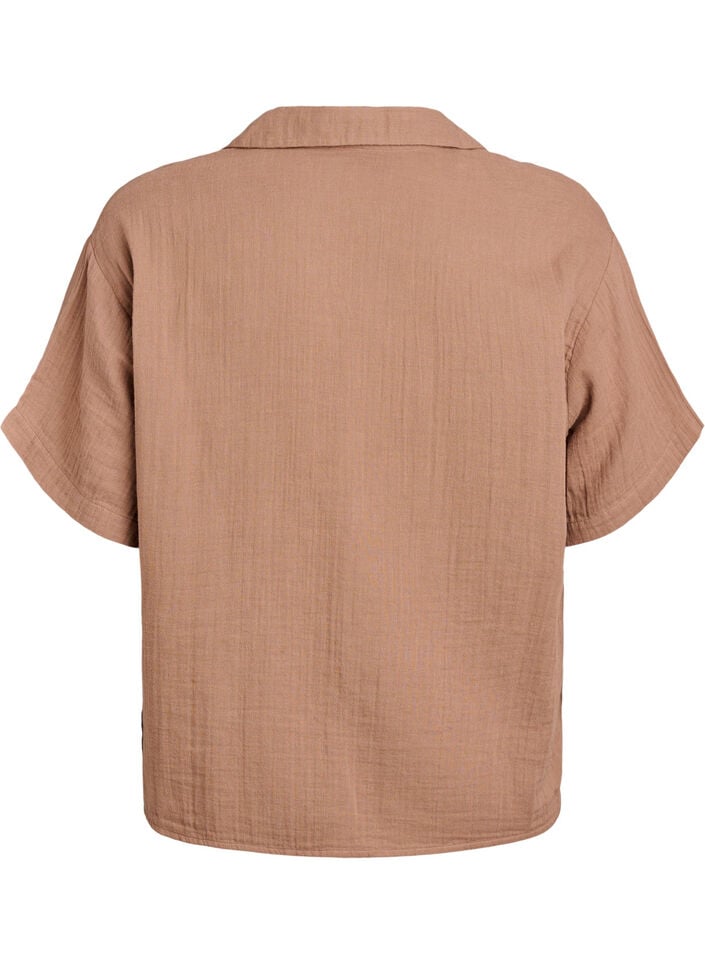 Cotton muslin blouse with short sleeves, Brown, Packshot