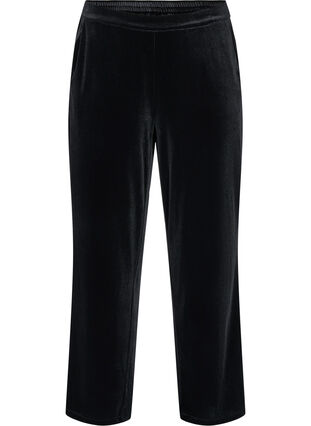 Loose trousers in velour, Black, Packshot image number 0