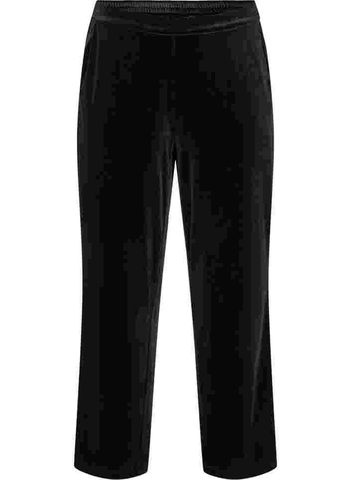 Loose trousers in velour, Black, Packshot image number 0