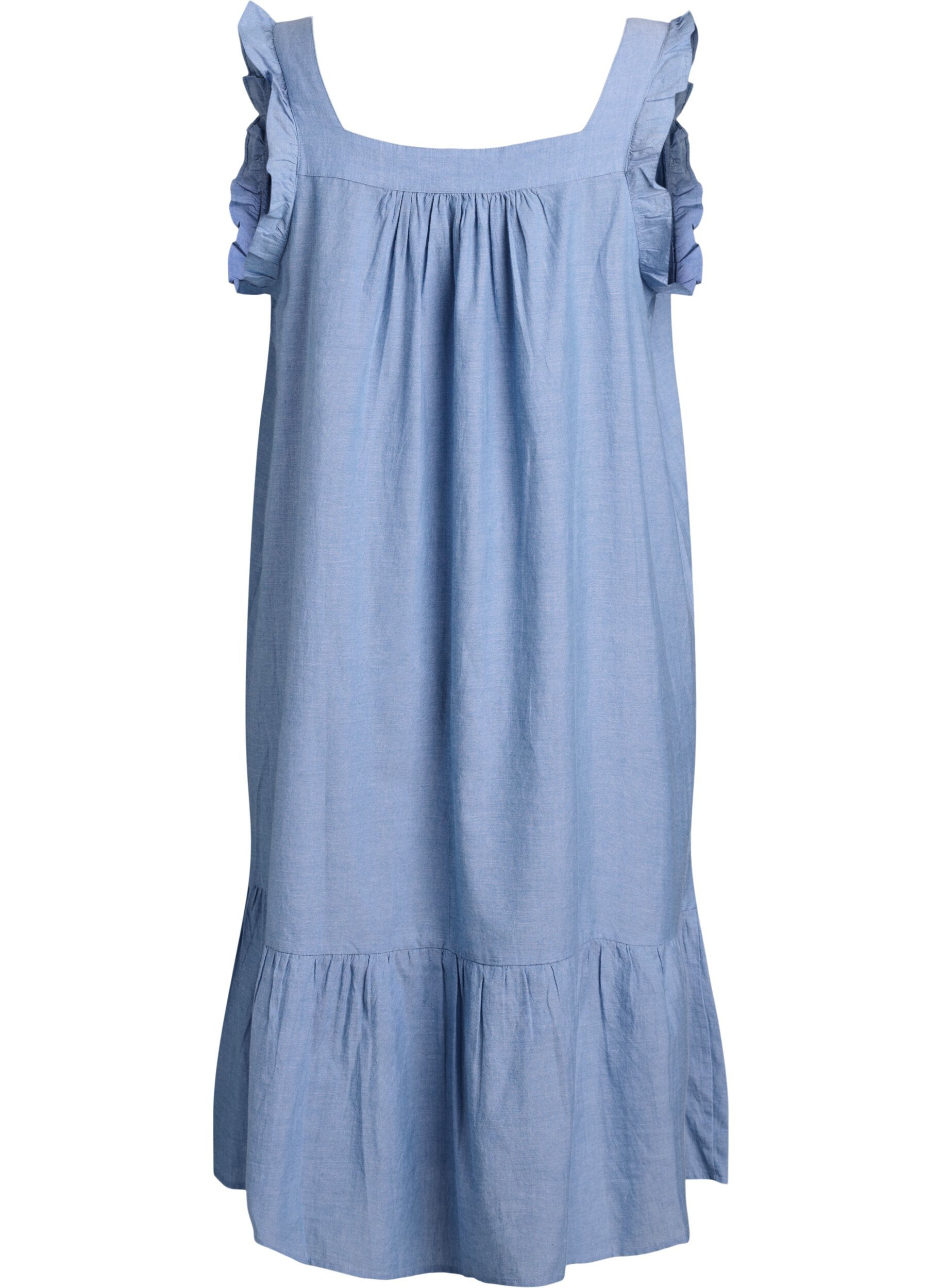 ZizzifashionMidi dress in cotton with ruffle details, Light Blue, Packshot image number 1