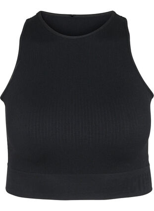 Ribbed sports bra, Black, Packshot image number 0