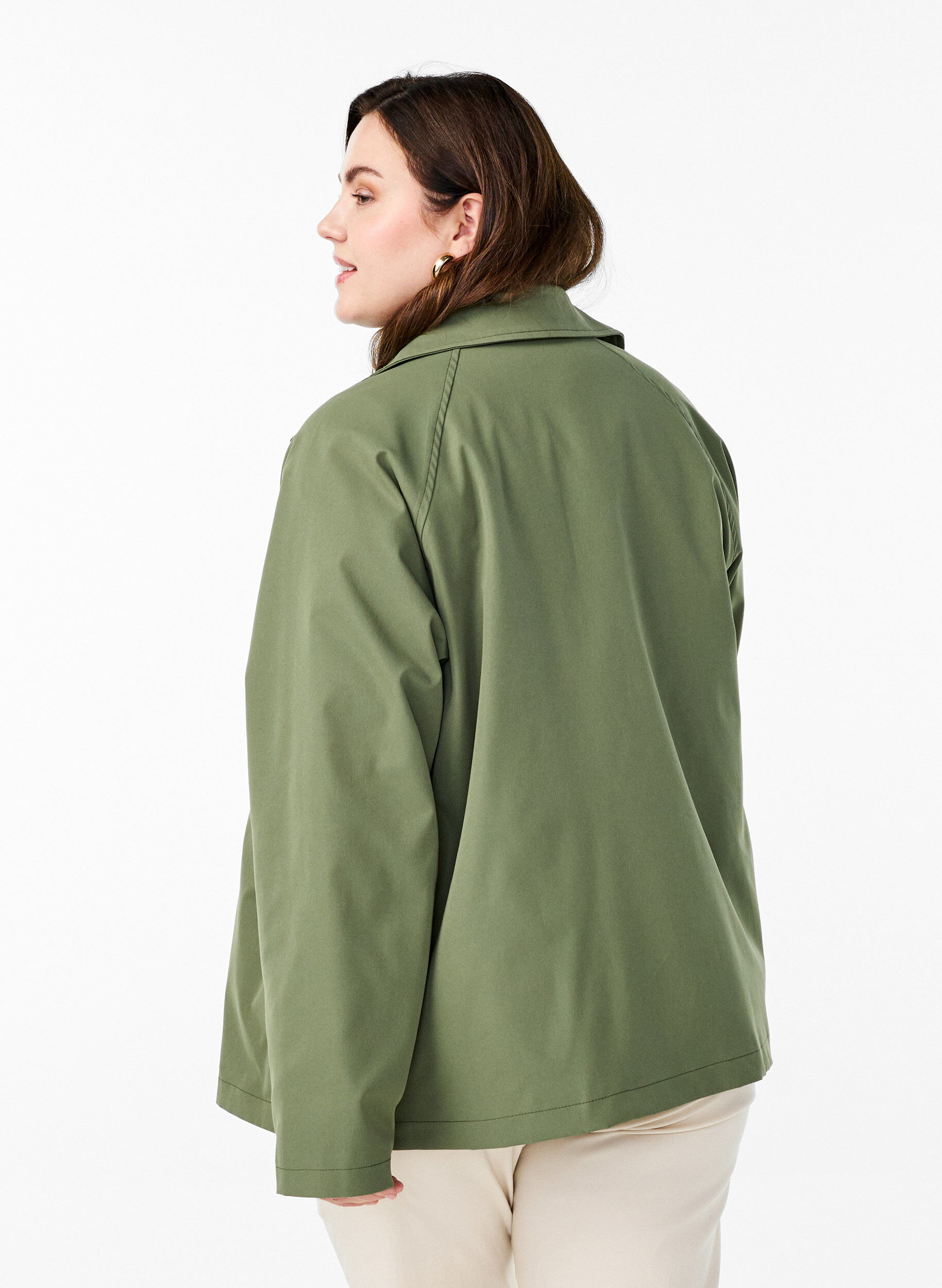 Zizzifashion Short trench coat with pockets, Green, Model image number 2