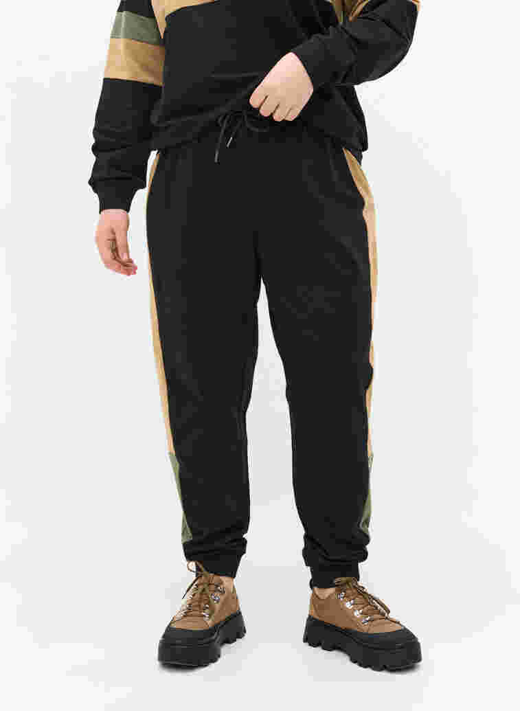 Sweatpants with track details, Black/Camel, Model image number 2