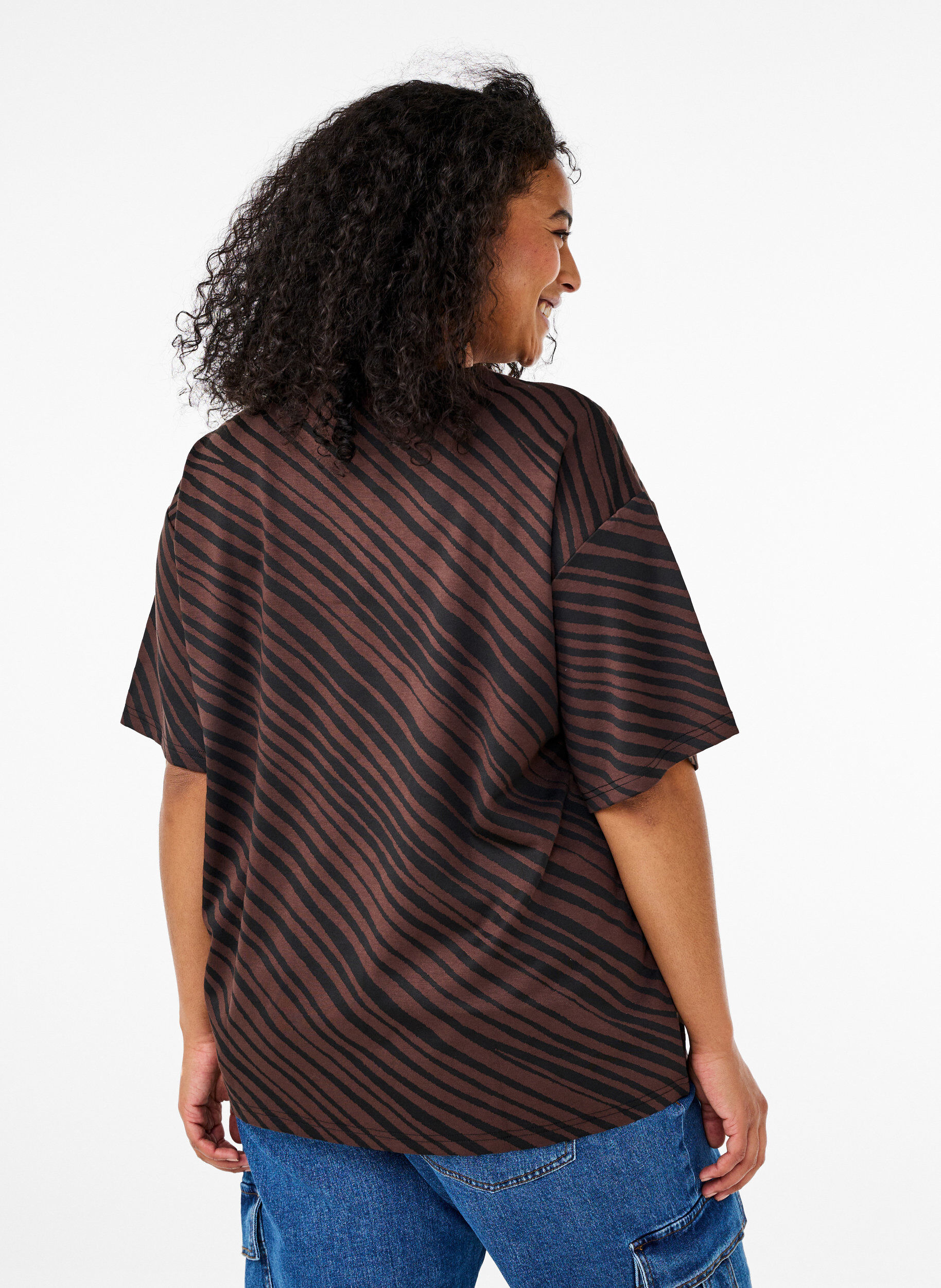 Zizzifashion Oversize blouse with pattern, Brown, Model image number 2
