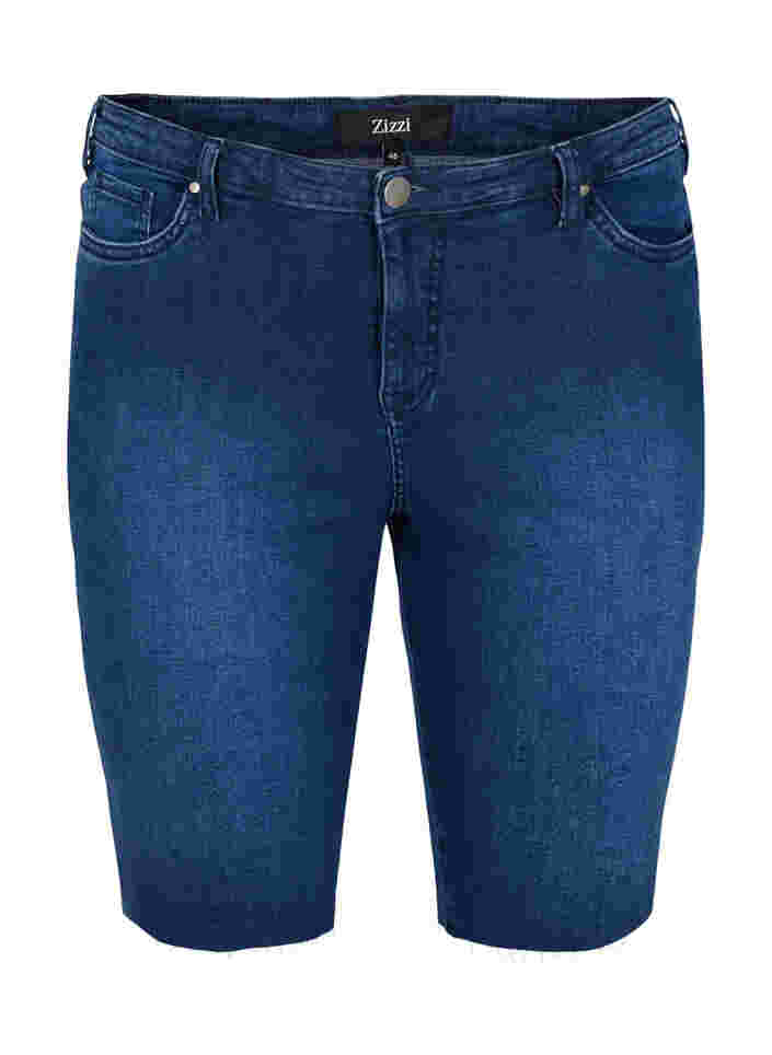 Long cotton denim shorts, Dark blue denim, Packshot image number 0