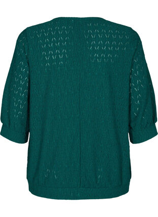 Blouse with 3/4-sleeves and a structured pattern, Deep Teal, Packshot image number 1