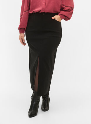 Long skirt with slit in front, Black, Model image number 2