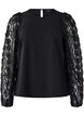 Blouse with 3D flowers, Black, Packshot image number 0