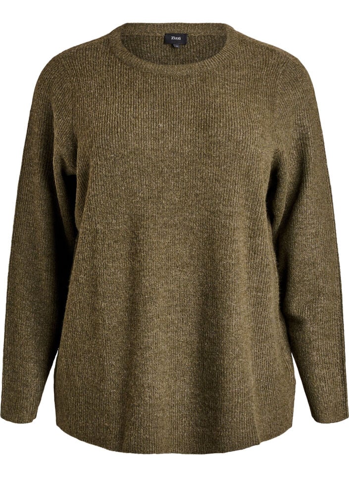 Melange knit blouse with round neck, Green, Packshot image number 0