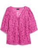 Lace blouse with 3/4 sleeves and bows on the front, Purple, Packshot image number 0