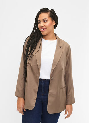 FLASH - Simple blazer with button, Walnut, Model image number 0
