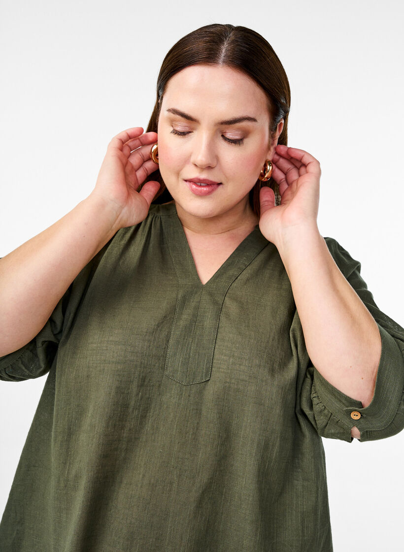 Cotton tunic with a V-neck, Green, Image image number 0
