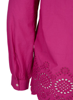 Long-sleeved cotton blouse with embroidery anglaise, Festival Fuchsia, Packshot image number 3