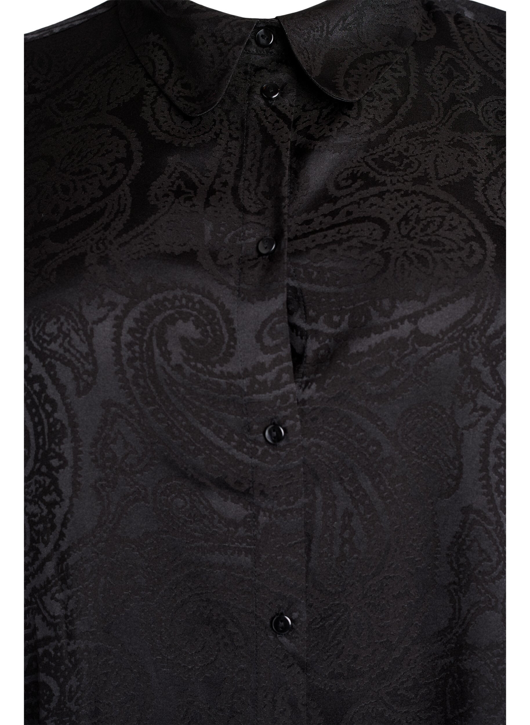 Zizzifashion Shirt with tone-on-tone paisley pattern, Black, Packshot image number 2