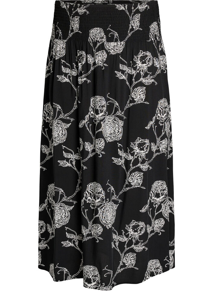 Viscose maxi skirt with smocking, Black, Packshot image number 0