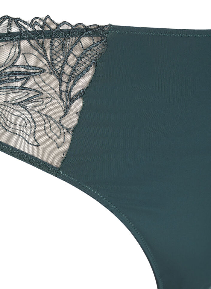 Microfiber thong with lace, Green, Packshot image number 2