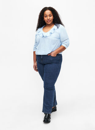 Blouse with 3/4 sleeves and lace, Chambray Blue, Model image number 2