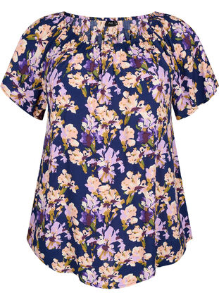 Floral viscose blouse with short sleeves, Small Flower AOP, Packshot image number 0