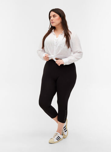 3/4-length leggings with buttons, Black, Model image number 0