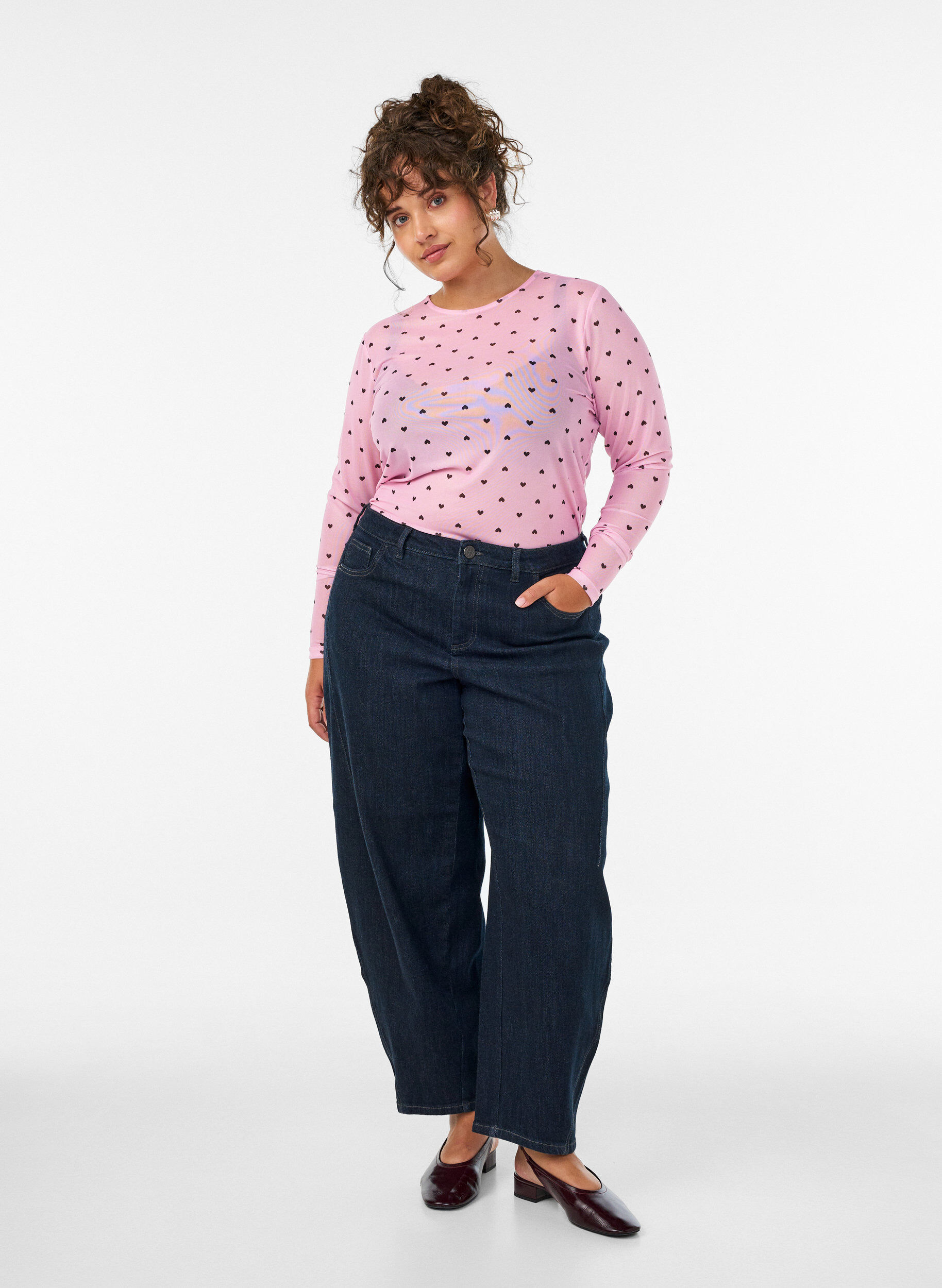 ZizzifashionMesh blouse with print, Pink, Model image number 1