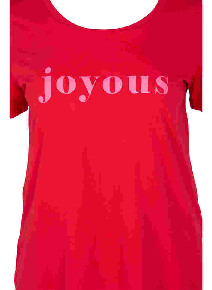 Short sleeve cotton t-shirt with text print, Chinese Red, Packshot image number 2