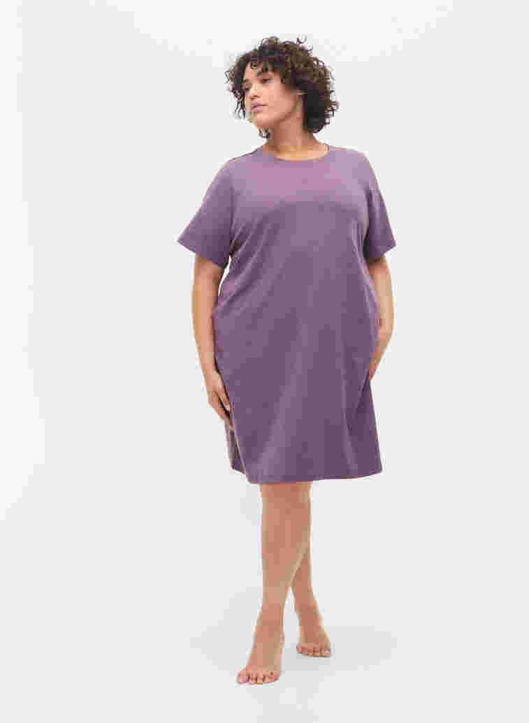 Melange t-shirt nightdress with short sleeves, Vintage Violet Mel., Model image number 2