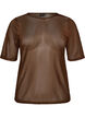 Mesh top with short sleeves and round neck, Brown, Packshot image number 0