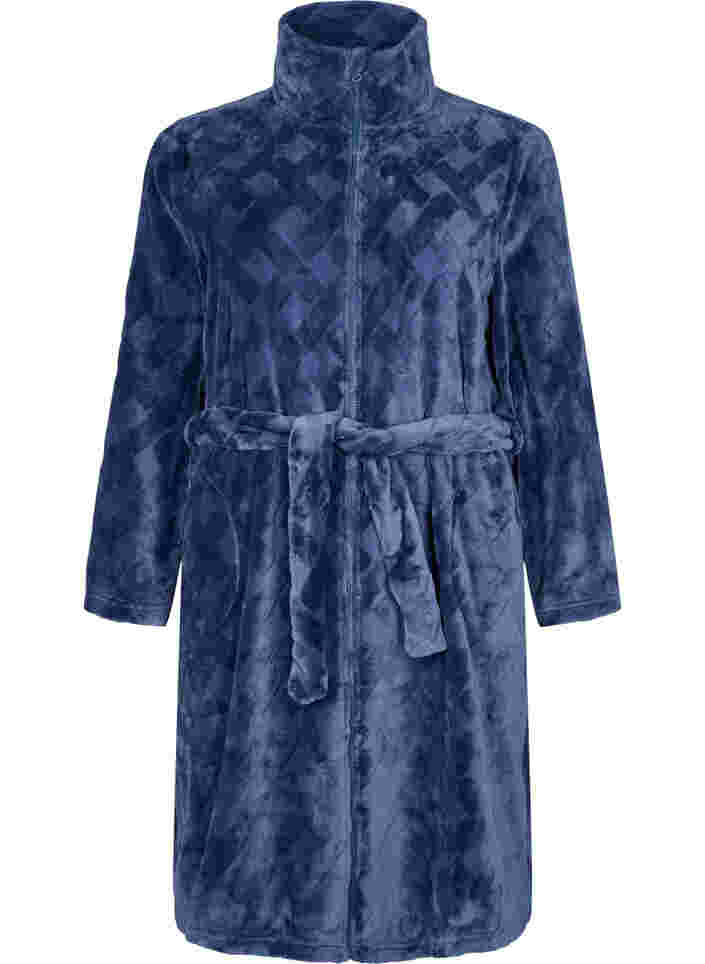 Dressing gown with zip and pockets, Peacoat, Packshot image number 0