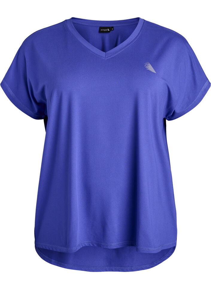 Short sleeve sport t-shirt with v-neck, Purple, Packshot image number 0