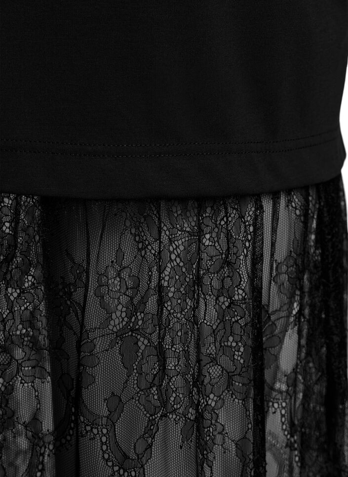 Jersey T-shirt dress with a lace layer, Black, Packshot image number 3