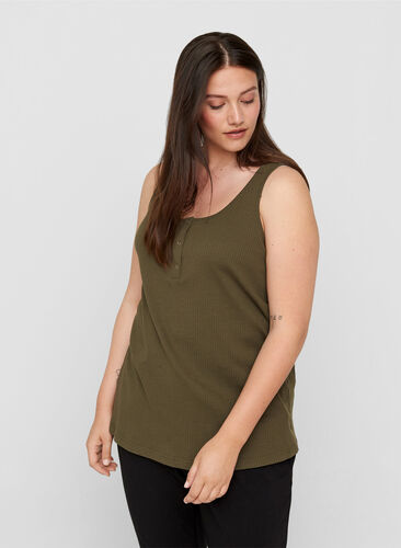 Top with a round neck in ribbed fabric, Ivy Green, Model image number 0