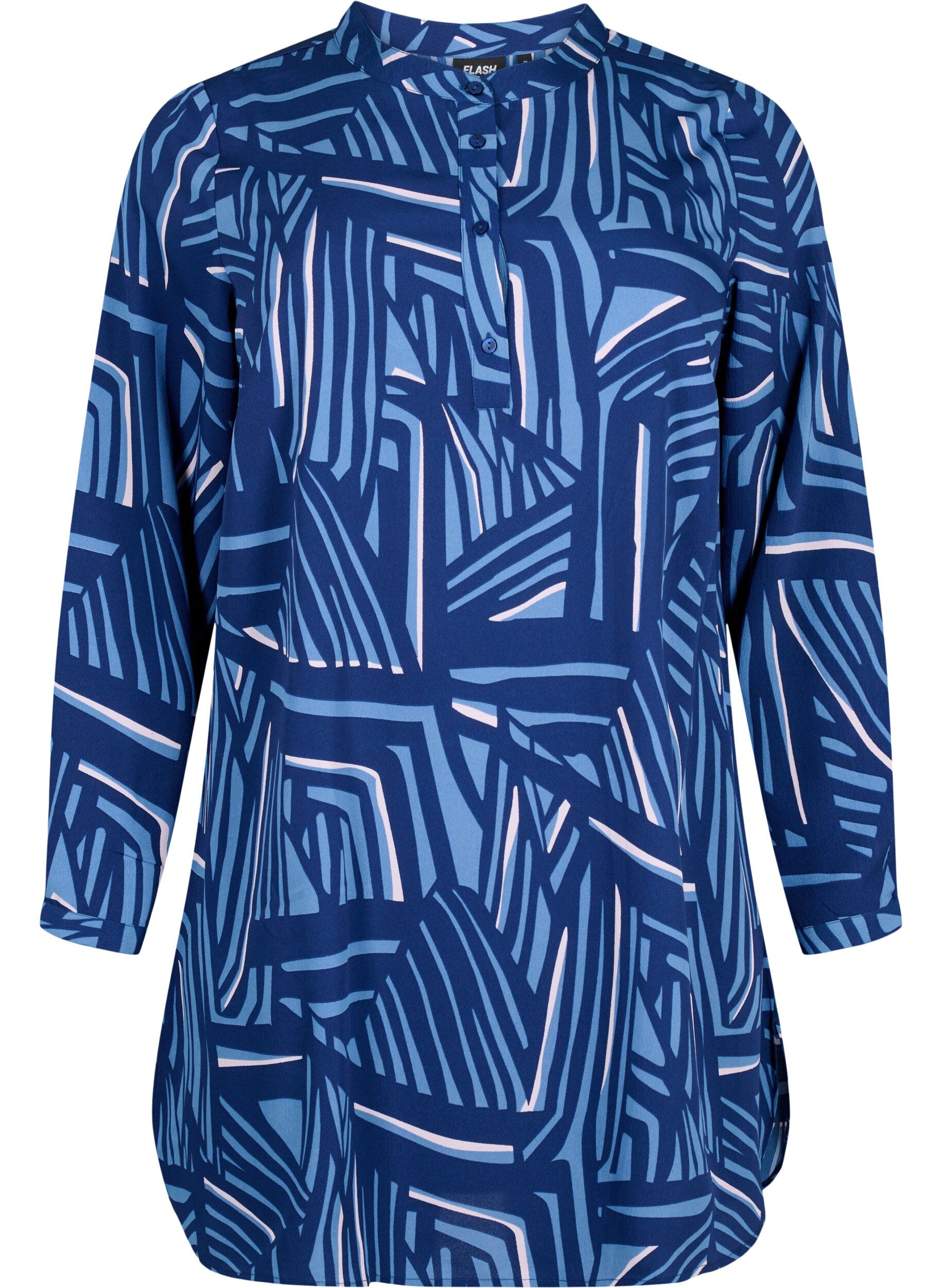 Zizzifashion FLASH - Printed tunic with long sleeves, Medieval Blue AOP, Packshot image number 0
