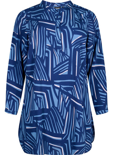FLASH - Printed tunic with long sleeves, Medieval Blue AOP, Packshot image number 0