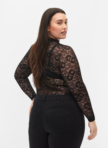 Long-sleeved lace blouse, Black Lace, Model image number 1