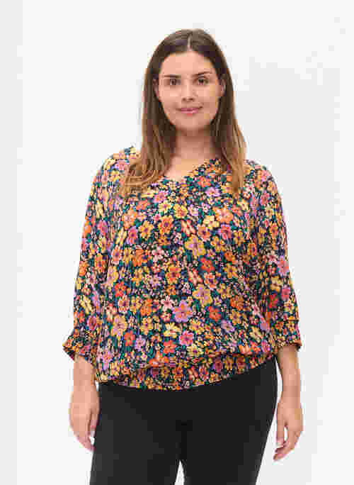 Floral viscose blouse with smock