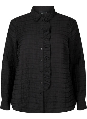 Shirt with structure and ruffle detail, Black, Packshot image number 0